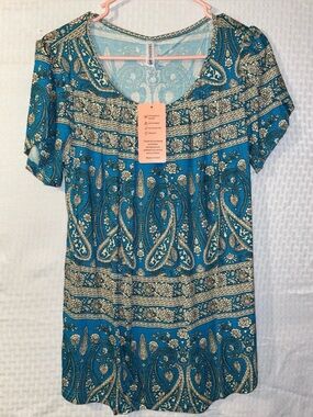 Women's Teal Paisley Scoop Neck Top